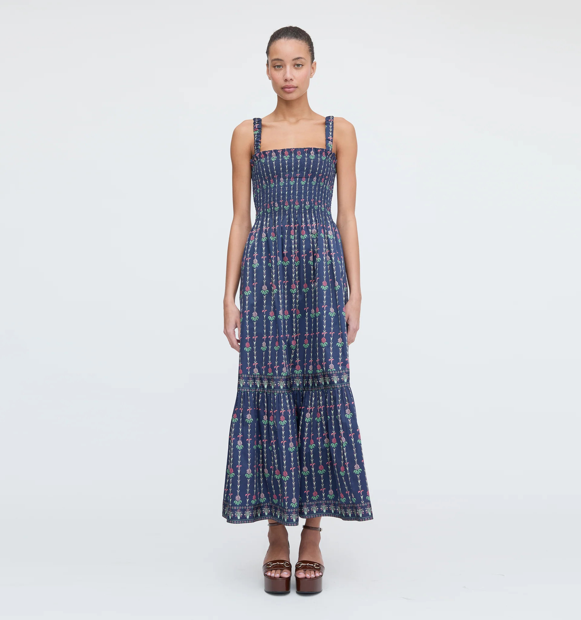 The Anjuli Nap Dress - Navy Trailing Fern | Hill House Home US