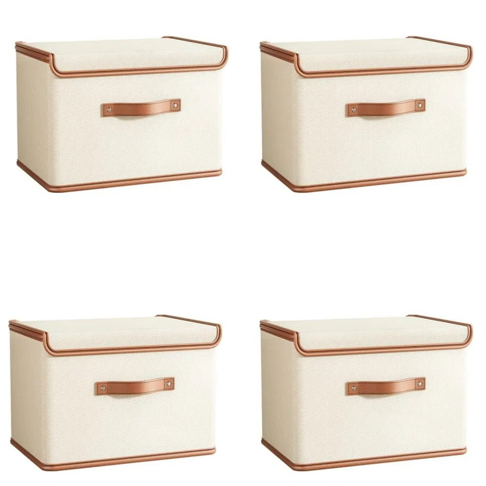 Latitude Run® 4 Pack Storage Bins with Lids, Collapsible Closet Organizer Container, Fabric Organizer Box with Handles, Decorative Storage Boxes & Reviews | Wayfair | Wayfair North America
