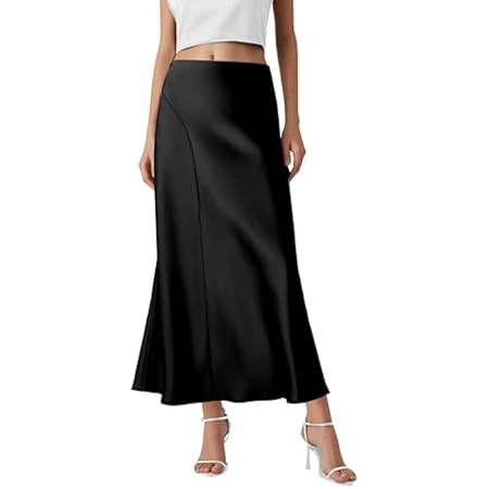 Zeagoo Womens Midi Skirt High Waisted Solid Satin Dress Zipper Elegant Work Skirts | Amazon (US)