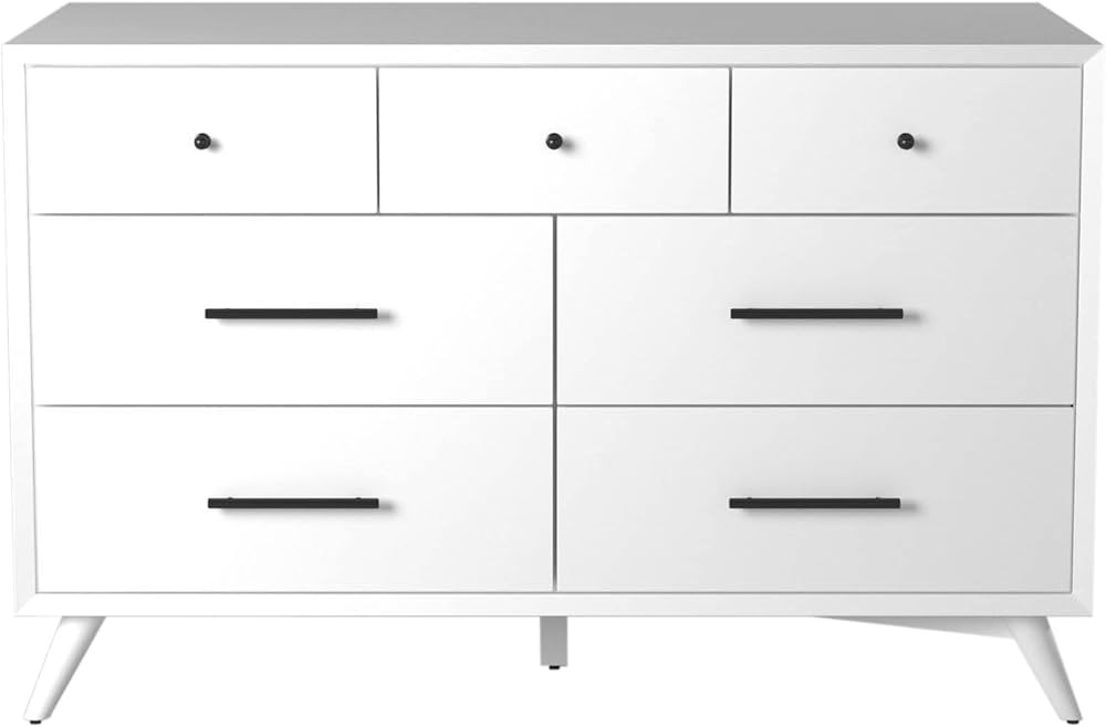 Alpine Furniture Flynn Mid Century Modern 7 Drawer Dresser, 56" W x 19" D x 36.5" H, White | Amazon (US)