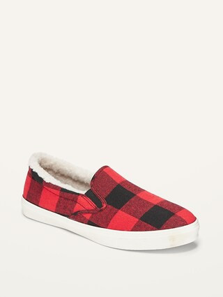 Sherpa-Lined Buffalo Plaid Slip-On Sneakers For Women | Old Navy (US)