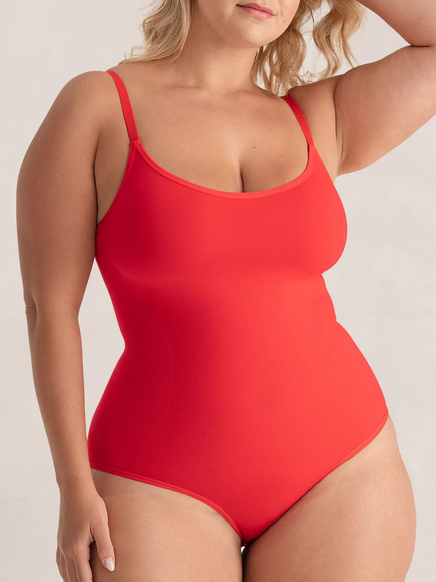 Shapermint Essentials All Day Every Day Scoop Neck Bodysuit Shapewear Racing Red M | Shapermint