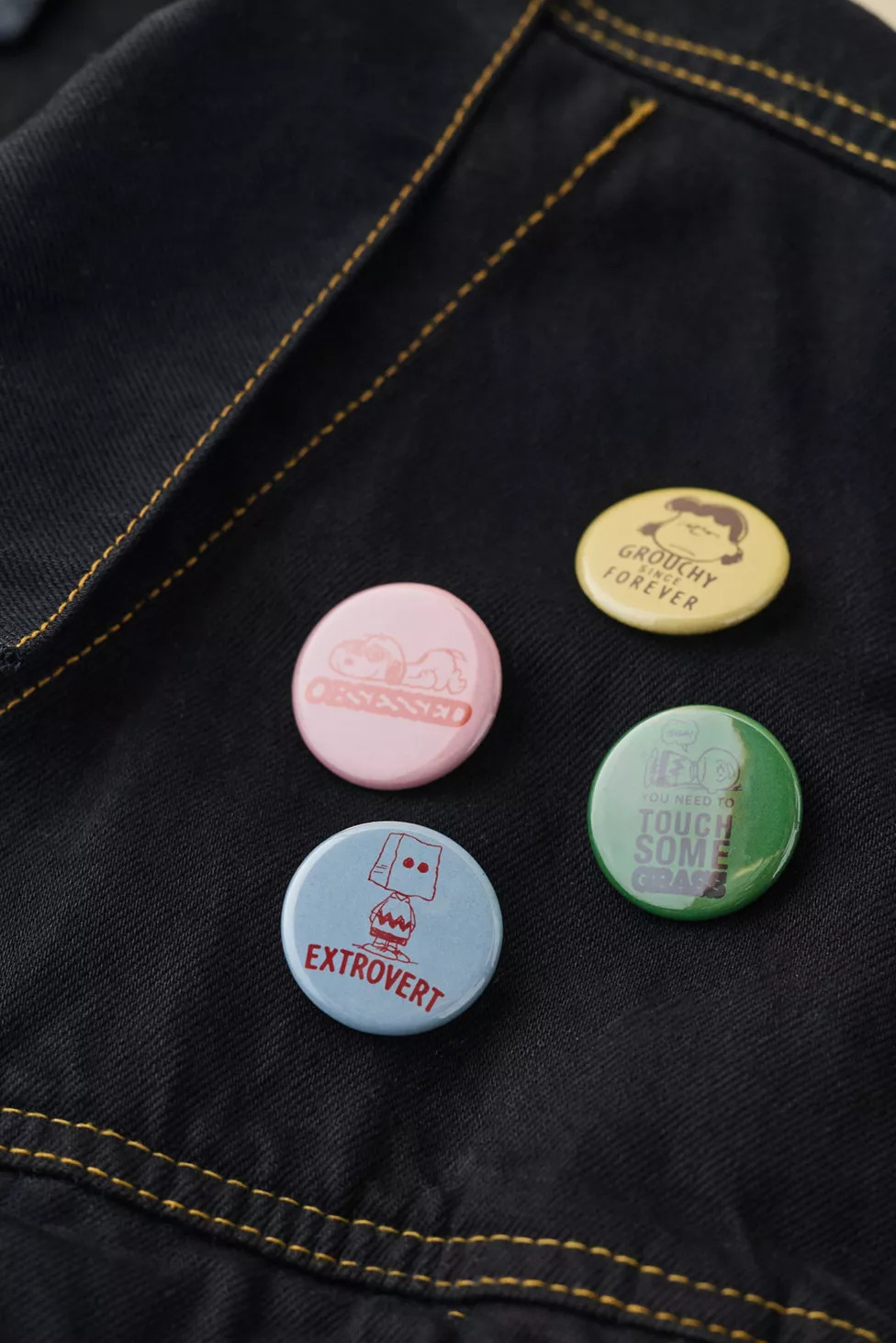 Three Potato Four X Peanuts UO Exclusive Button Pin - Set Of 4 | Urban Outfitters (US and RoW)