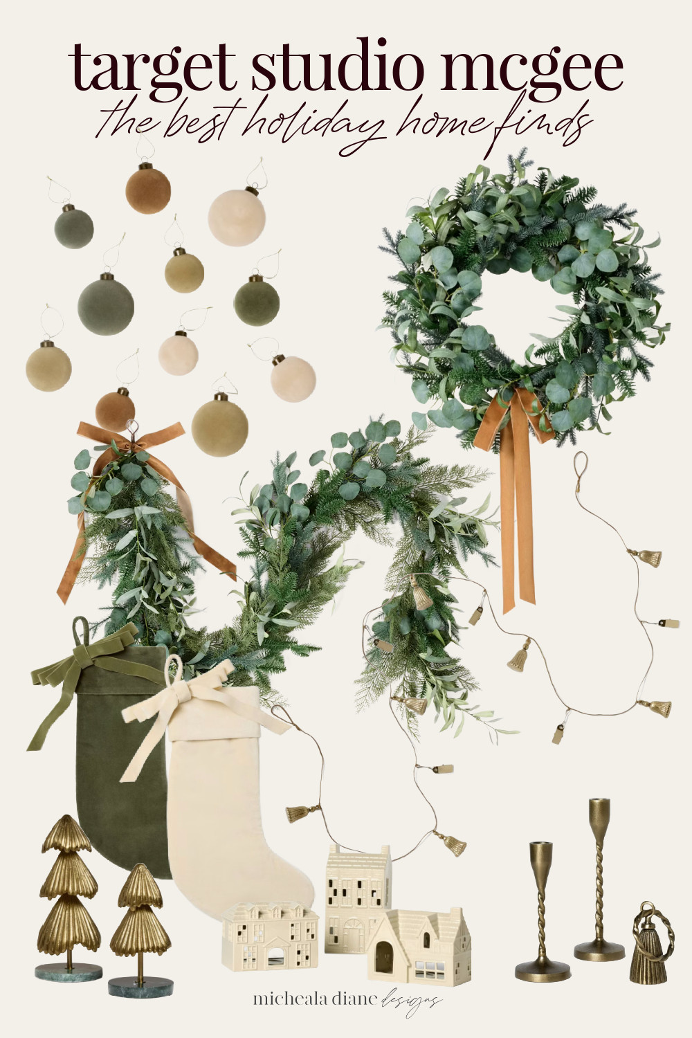 Bring timeless charm to your home this season with my favorite Studio McGee holiday pieces from Target. From lush eucalyptus wreaths and velvet stockings to brass accents and cozy neutral ornaments — these affordable finds make decorating effortless and elegant. Shop my curated picks and get your home holiday-ready in style! 🎄
#TargetStudioMcGee #HolidayHomeDecor #ChristmasDecorIdeas #NeutralChristmasDecor #DesignerLooksForLess 

 #LTKHoliday #LTKSeasonal #LTKHome
