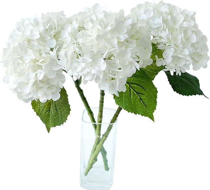 ZooeyRoose 3 Pcs 21 inches Real Touch White Aritificial Hydrangeas Faux Flower for Home Decor Tab... | Amazon (US)