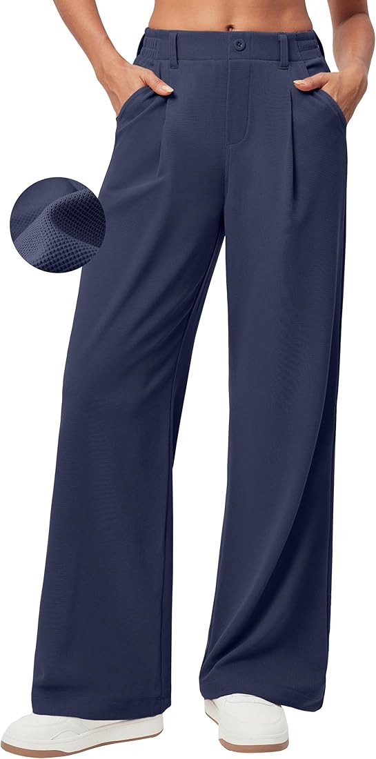 Ewedoos Wide Leg Stretchy Work Pants Slacks for Women Business Casual Pants High Waisted Waffle 2... | Amazon (US)