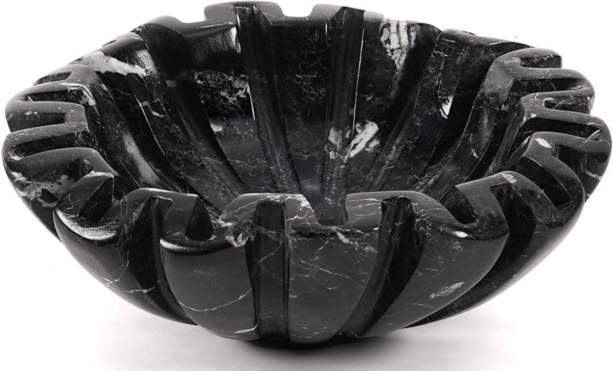Marble Decorative Bowl 6 Inch Handmade Black Scalloped Bowls for Aesthetic Home Decor Accents, Ce... | Amazon (US)