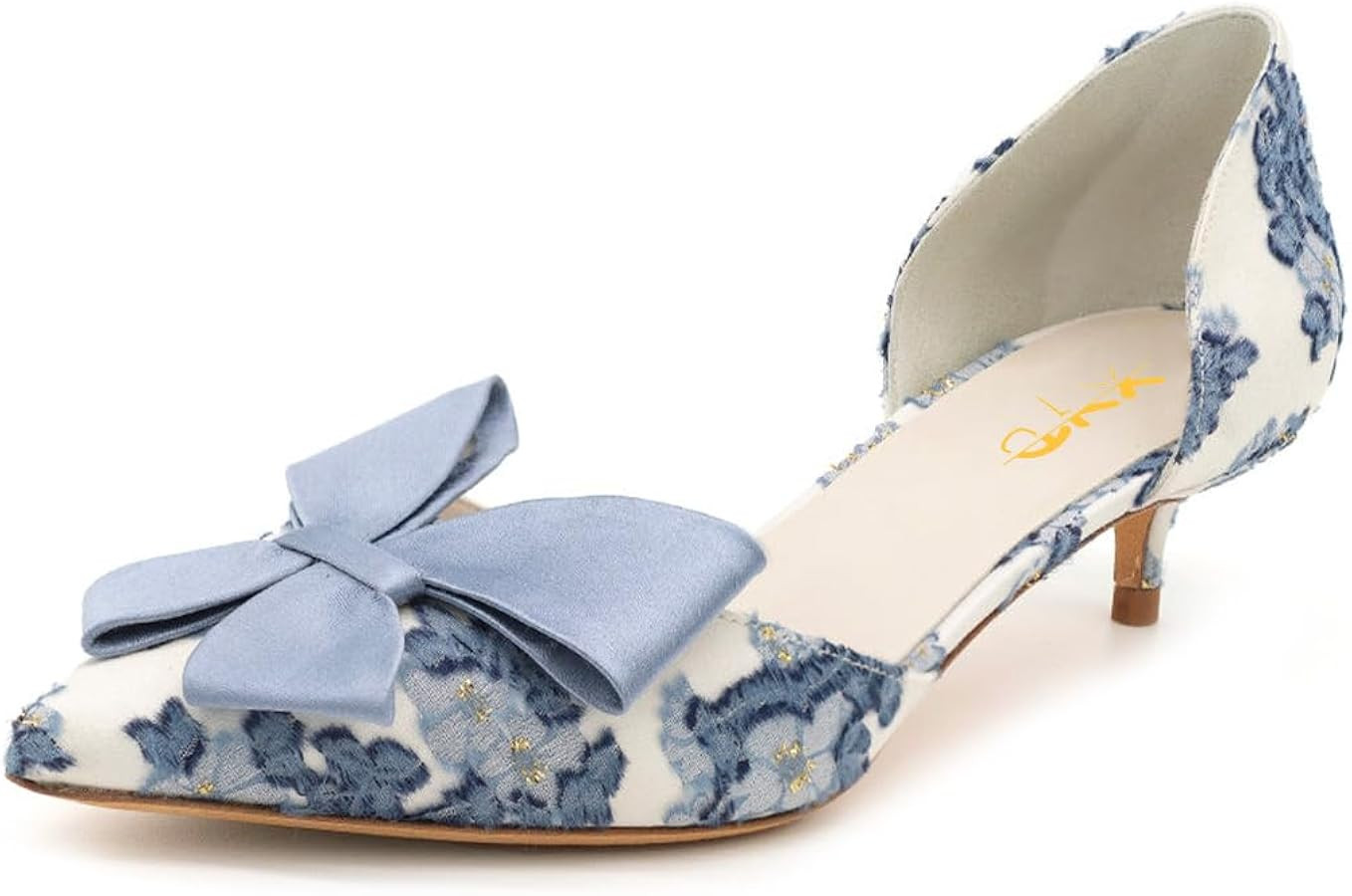 XYD Women D'Orsay Kitten Heel Bridal Bowknot Pumps Elegant Pointed Closed Toe Wedding Prom Shoes | Amazon (US)