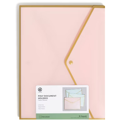 U Brands 3ct Poly Document Holders with Snap Cover Pastels: Office Supplies File Organizer & Docu... | Target