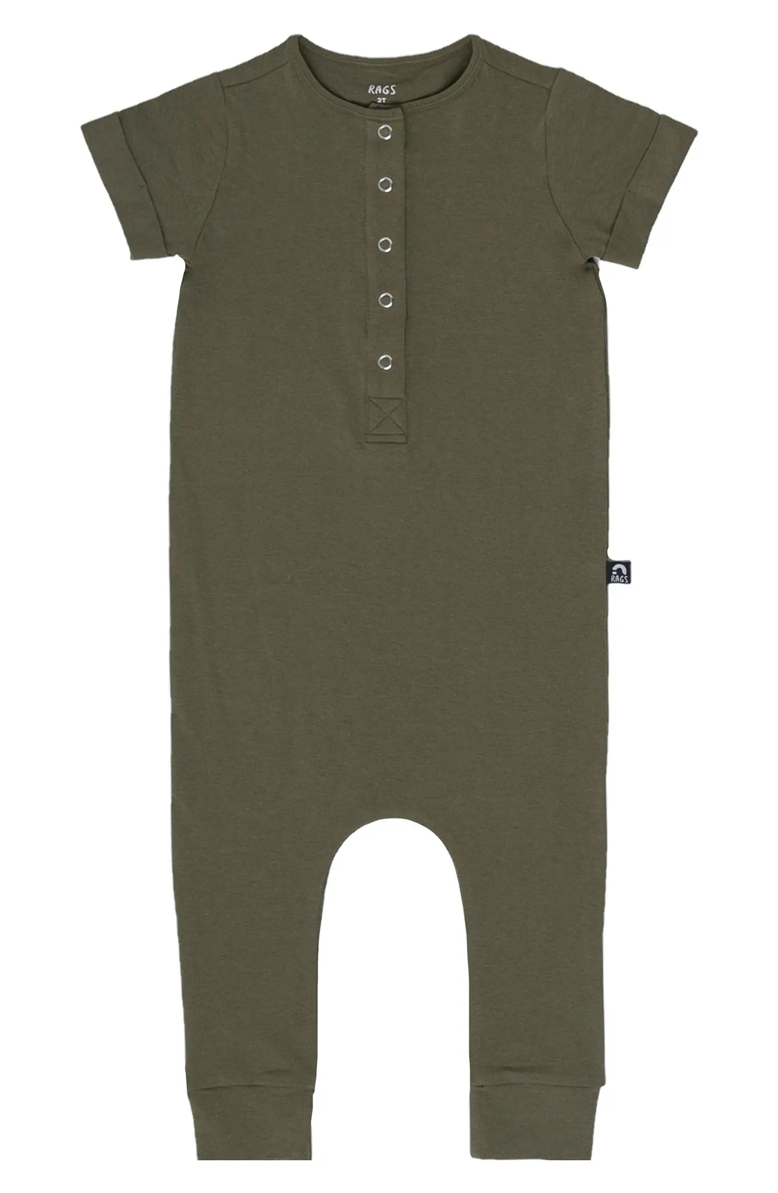 RAGS TO RACHES Kids' Essentials Rolled Short Sleeve Henley Romper | Nordstrom | Nordstrom