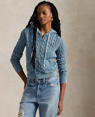 Polo Ralph Lauren Women's Cable-Knit Cotton Full-Zip Hoodie Sweater - Macy's | Macy's