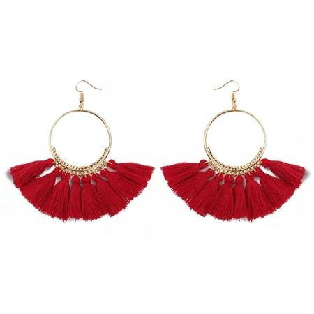 Gole Trade Women Fashion Bohemian Earrings Long Tassel Fringe Boho Dangle Earrings Jewelry wine red | Walmart (US)
