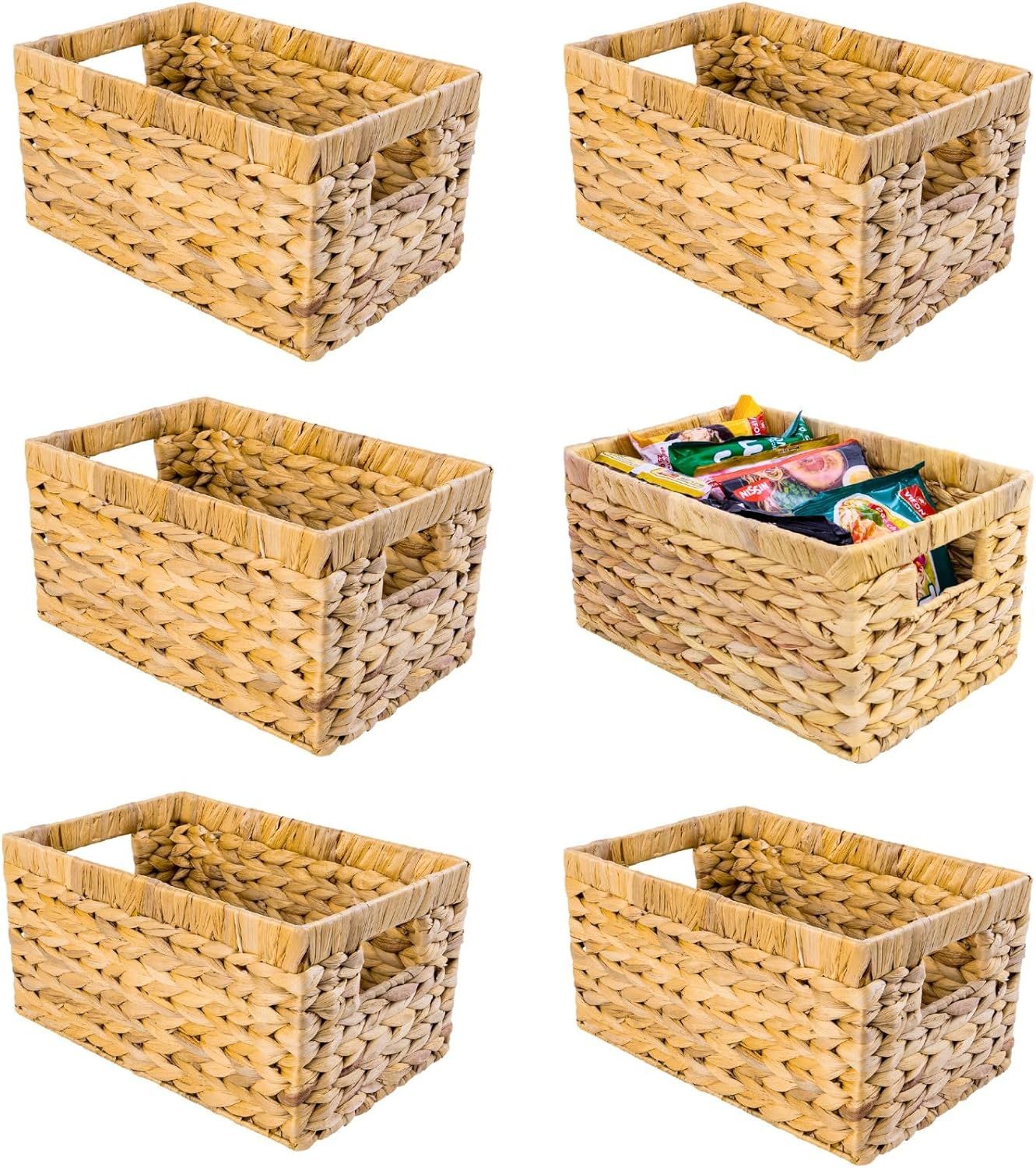 Set of 6 Wicker Storage Basket, Water Hyacinth Storage Baskets, Wicker Storage Baskets for Shelve... | Amazon (US)