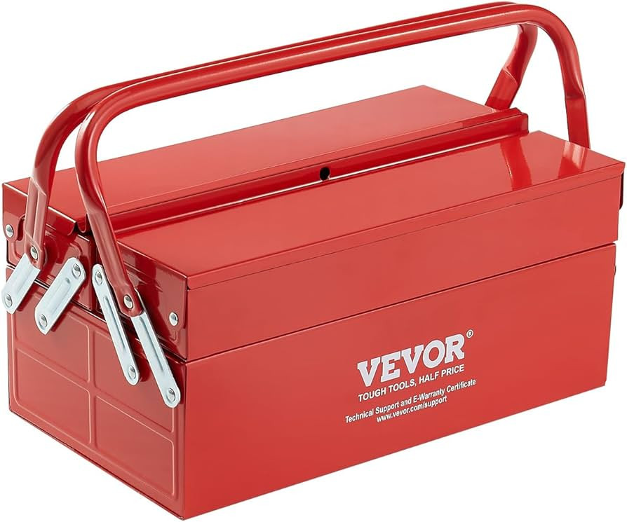 VEVOR Metal Tool Box, 14-inch, 2-Tier 3-Tray Portable Folding Tool Chest Organizer with Handle & ... | Amazon (US)