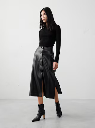 Vegan Leather Midi Skirt | Banana Republic Factory