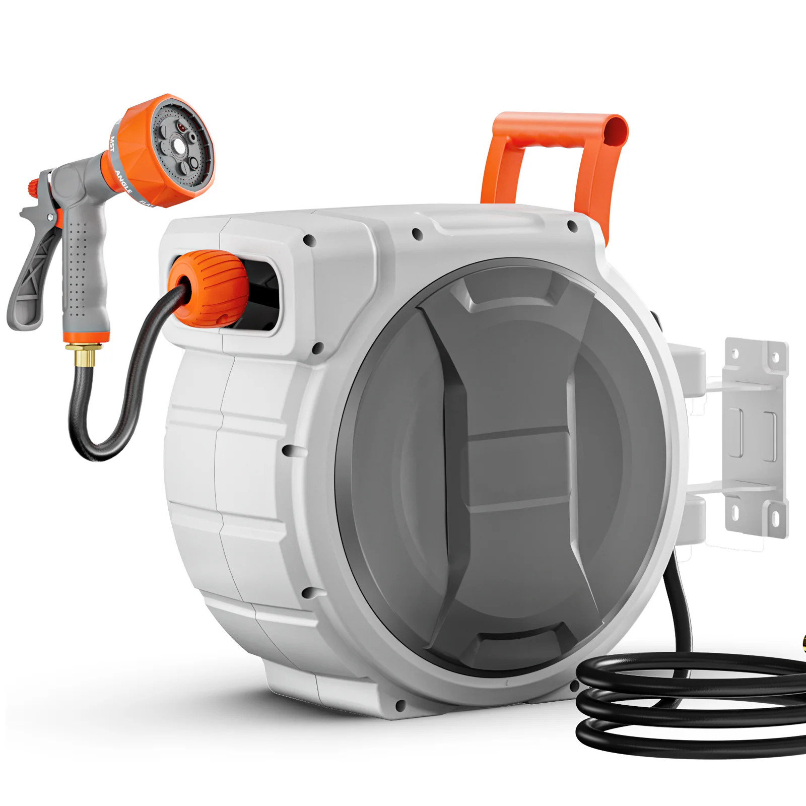 VEVOR Retractable Garden Hose Reel 1/2 Inch x 145 ft Wall Mounted Hose Reel Heavy Duty Garden Hose Reel with 9 Patterns Nozzle Any Length Lock | Lowe's