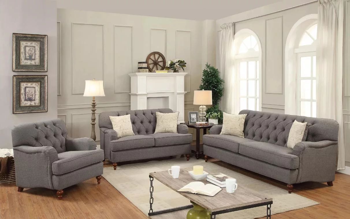 Button Tufted Dark Grey Fabric Sofa Set 3Pcs Acme Furniture 53690 Alianza | Walmart (US)