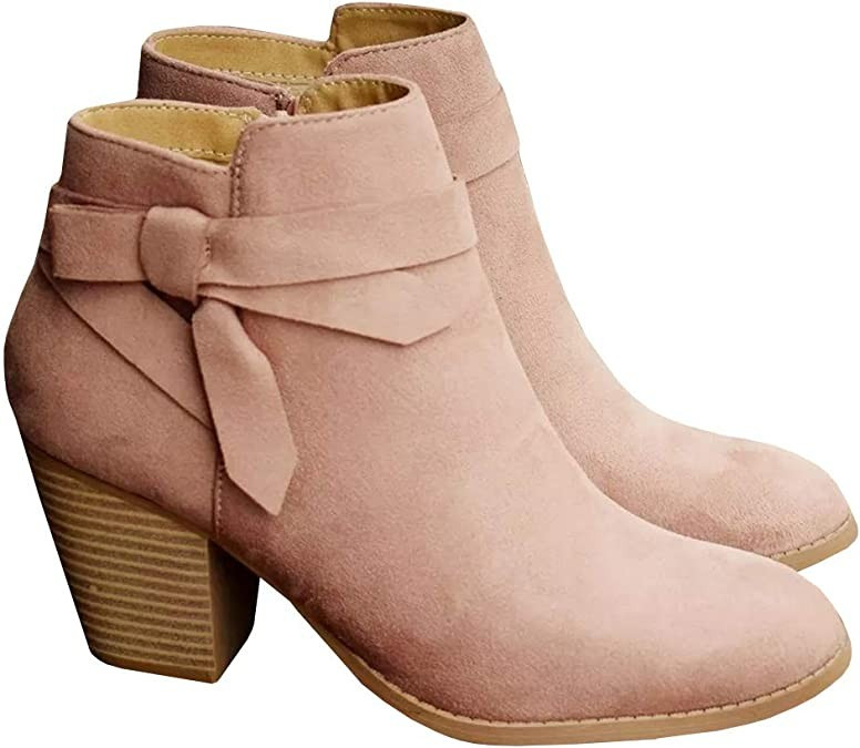 Amazon.com | PiePieBuy Women's Tie Knot Chelsea Pump Ankle Boots Closed Toe Stacked Heel Booties ... | Amazon (US)