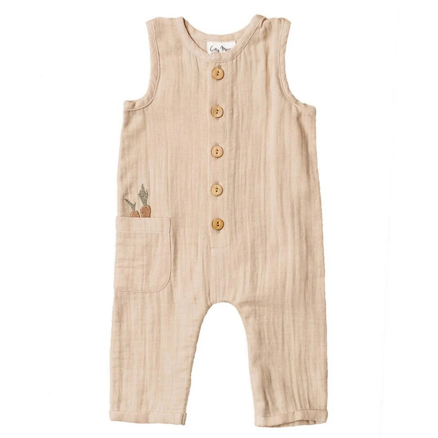 Crinkle Cotton Tank Long Romper, Carrots | SpearmintLOVE