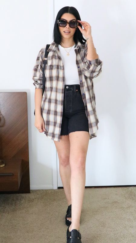 OOTD, Mom uniform 
Top Medium
Flannel Large
Shorts 30
Sandals TTS (true to size) 


#LTKmidsize #LTKFestival #LTKstyletip