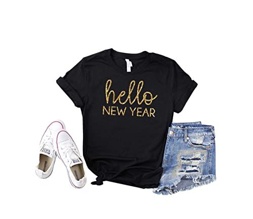 Hello New Year Shirt Womens New Years Eve Tshirt Celebrate 2020 Glitter Top Countdown Graphic Tee | Amazon (US)