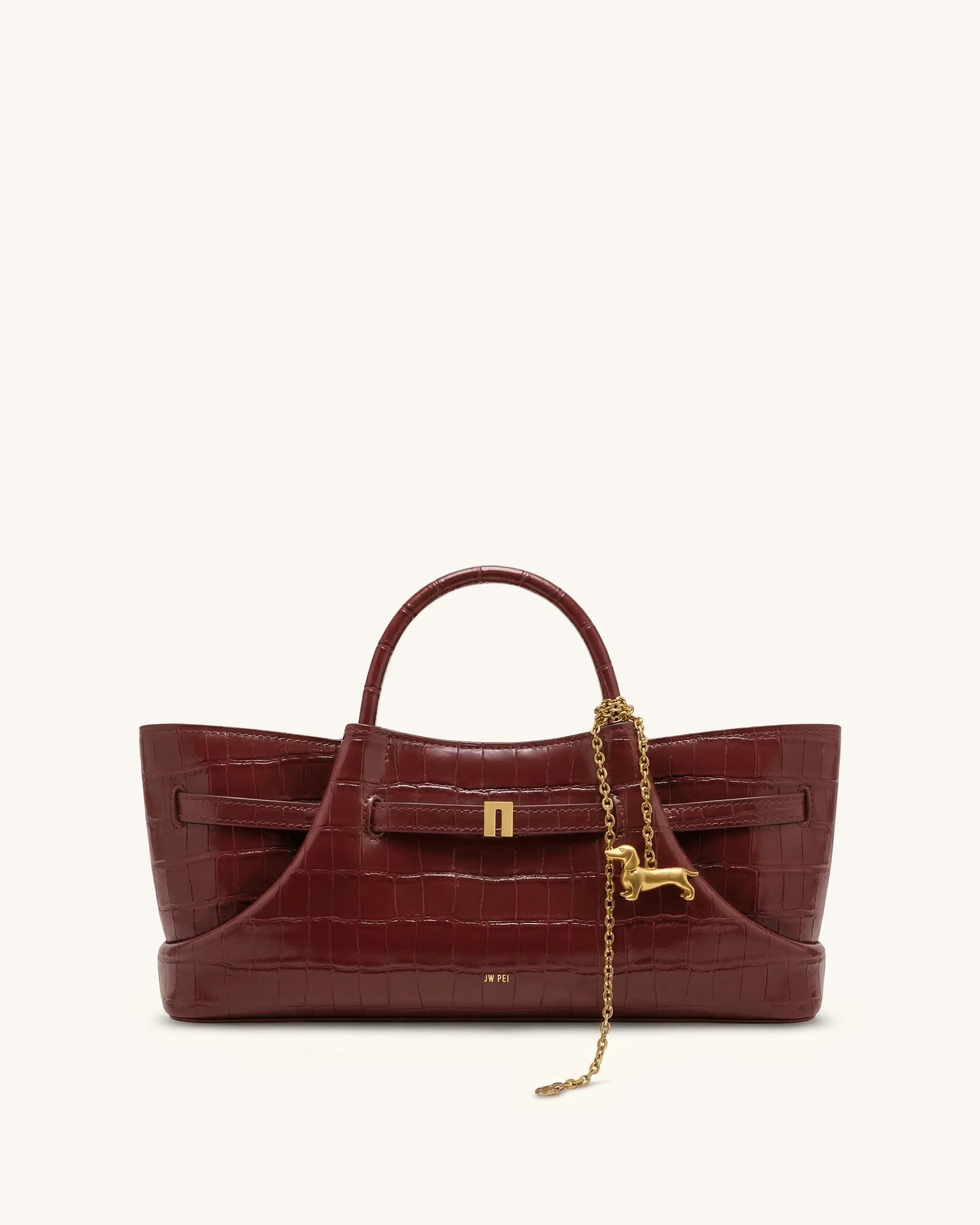 Maeve Dachshund Metal Charm Tote Bag - Burgundy Croc | JW PEI US