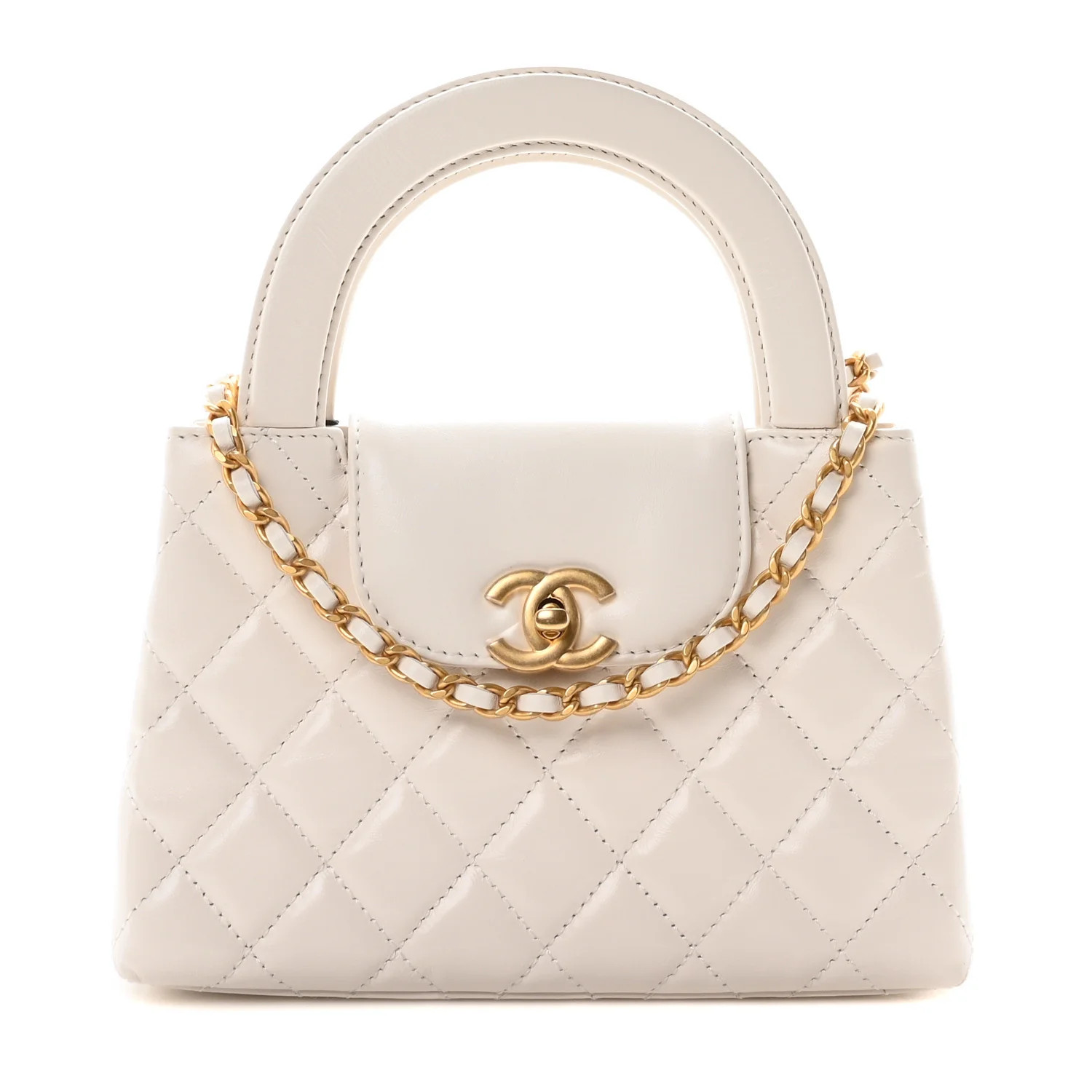 Shiny Aged Calfskin Quilted Nano Kelly Shopper White | FASHIONPHILE (US)