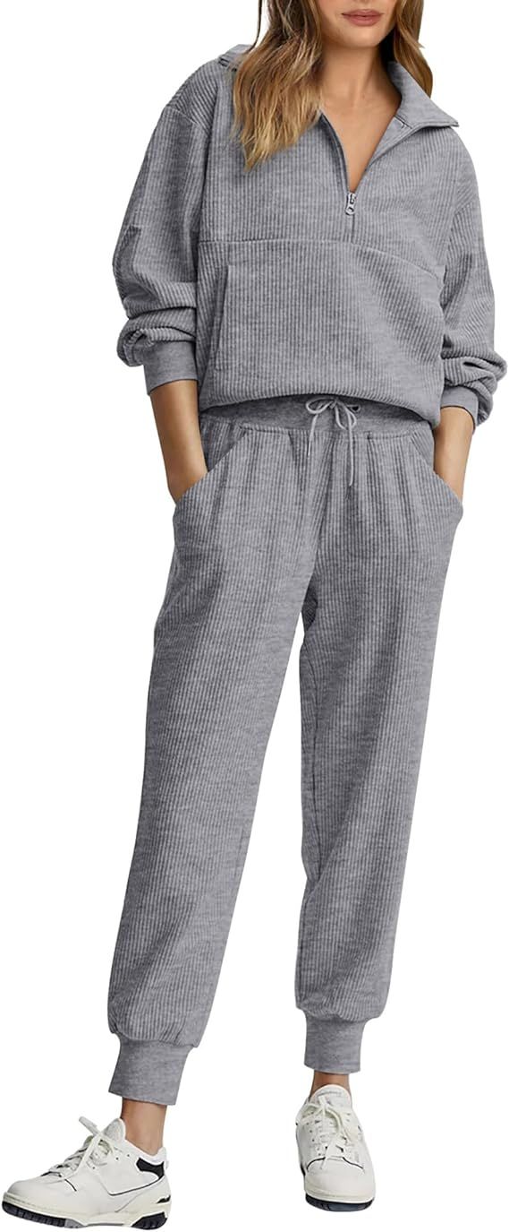 BTFBM Women's 2 Piece Tracksuit Fall Outfits 2024 Long Sleeve Half Zip Sweatshirt Sweatpants Loun... | Amazon (US)