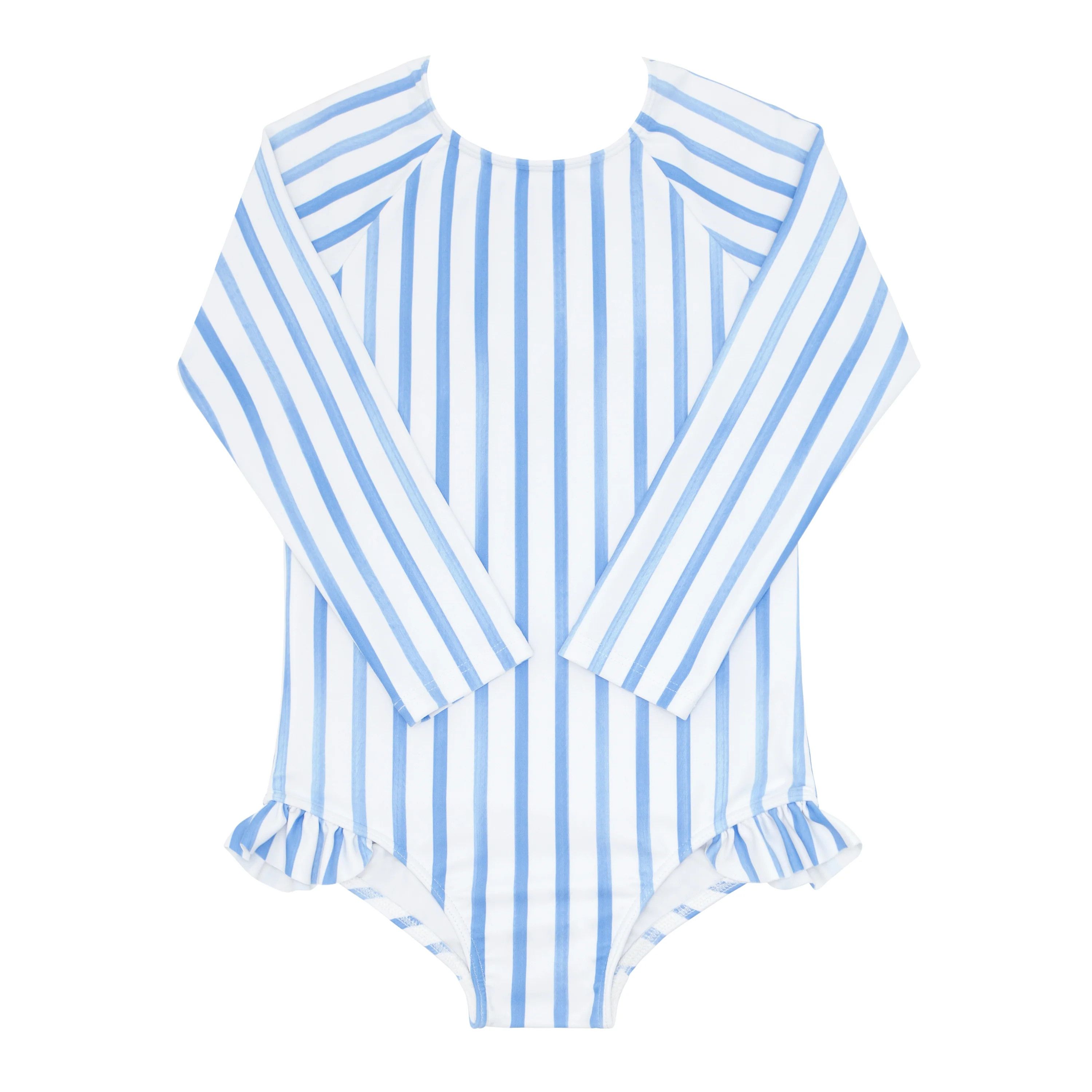 girls bahamian blue stripe rashguard one piece | minnow