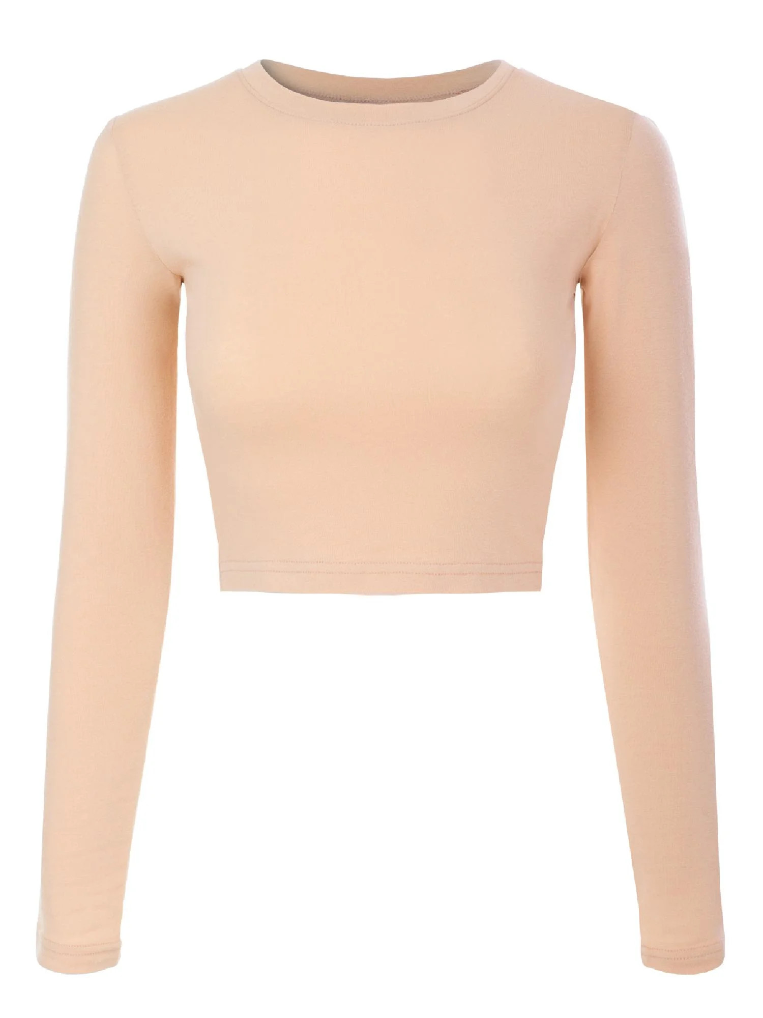 Made by Olivia Women's Solid Long Sleeve Round Neck Crop T Shirt Top | Walmart (US)