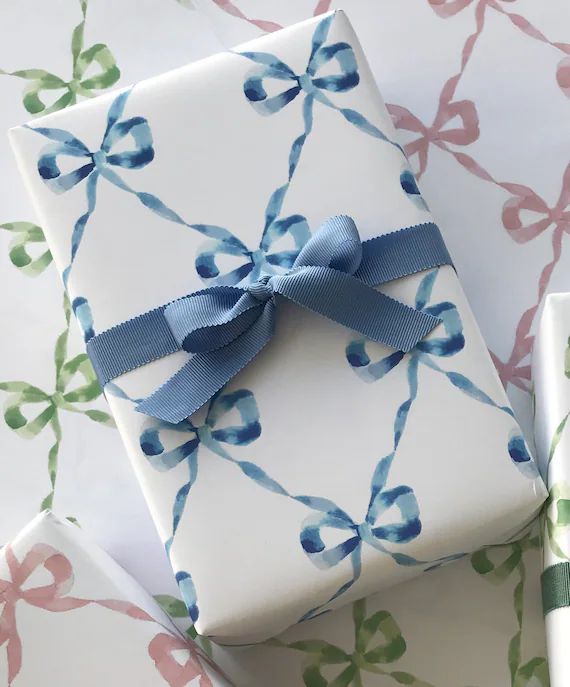 Wrapping Paper: Blue Parisian Bows gift Wrap Birthday | Etsy | Etsy (US)