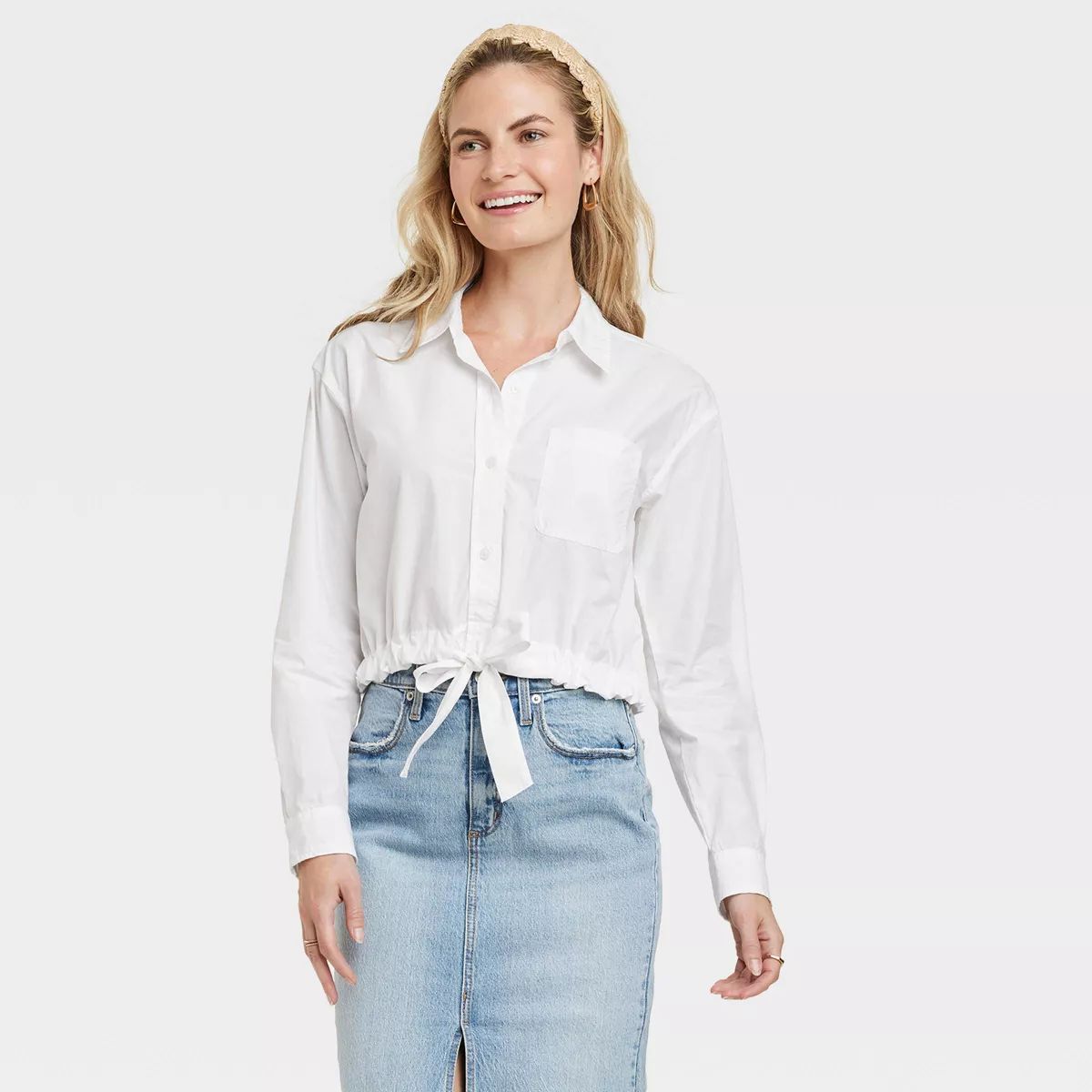 Women's Long Sleeve Collared Button-Down Shirt - Universal Thread™ White S | Target