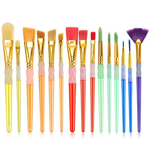 15Pcs Paint Brushes Value Pack, Includes 15 Different Types of Brushes, Nylon Colorful Hair with Silicone Crystal Penholder, Prefect Works with Oil, Acrylic and Watercolor Painting | Amazon (US)