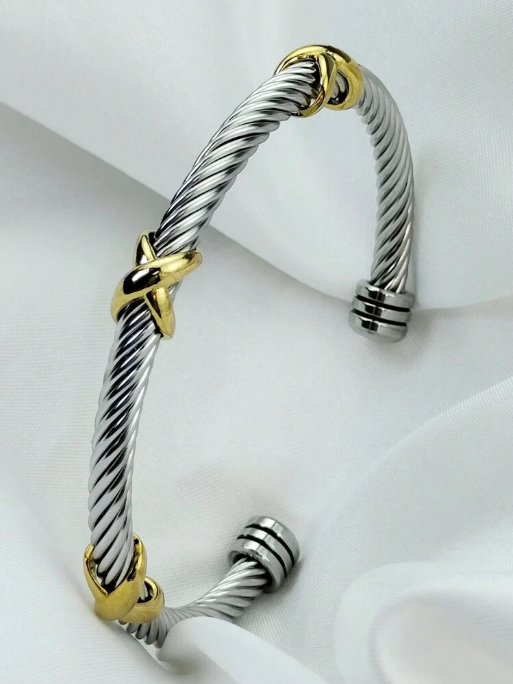 1pc Fashionable Minimalist Classic 5mm Stainless Steel Cable Wire Cuff Bangle/Bracelet For Women, With Open End, Suitable As Gift For Family, Friends, Couples, Party, And Festivals Valentines,Mom,Mother,Mother's Day,Gift | SHEIN