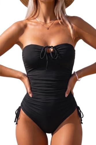 Daci Black Bandeau One Piece Swimsuit-Tummy Control Bathing Suit 2026 Strapless Swimwear M | Amazon (US)