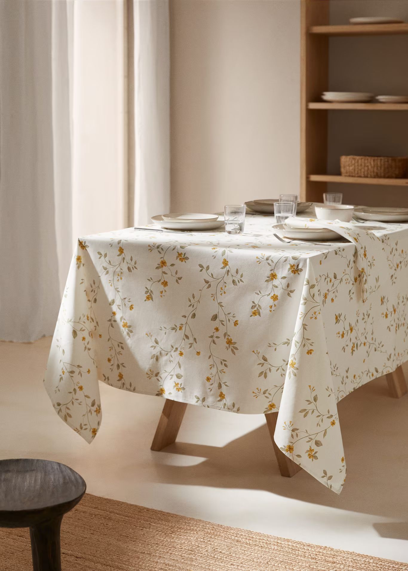 Floral-print cotton tablecloth 170x250cm | MANGO (US)