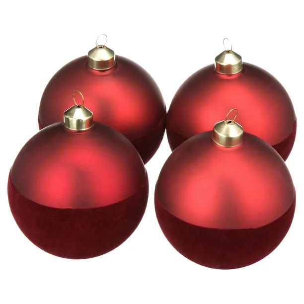 Holiday Time Grand Holiday Flocked and Dipped Christmas Tree Ornaments, 4 Count, Red - Walmart.co... | Walmart (US)