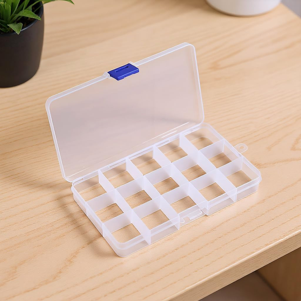 15 Girds Storage Box,Plastic Clear Organizing Containers with Adjustable Dividers for Crafts Jewe... | Amazon (US)