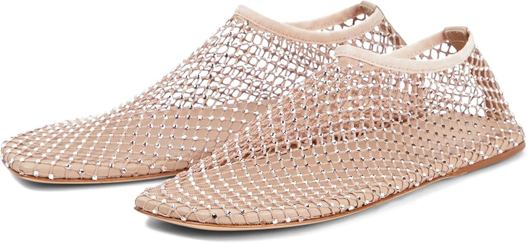 Arqa Crystals Mesh Flats for Women Rhinestone-embellished Fishnet Sock Ballet Flat Shoes Comfort ... | Amazon (US)