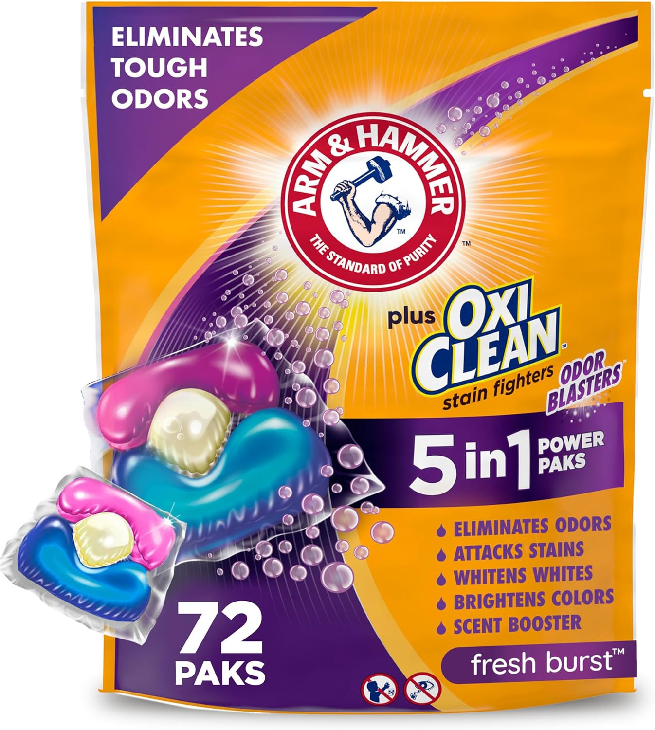 ARM & HAMMER Plus OxiClean With Odor Blasters Laundry Detergent Pak, 72 Ct | Amazon (US)
