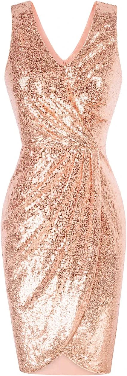 GRACE KARIN Women's Sexy Sequin Sparkly Glitter Party Dress Club Dress Sleeveless V-Neck Ruched C... | Amazon (US)