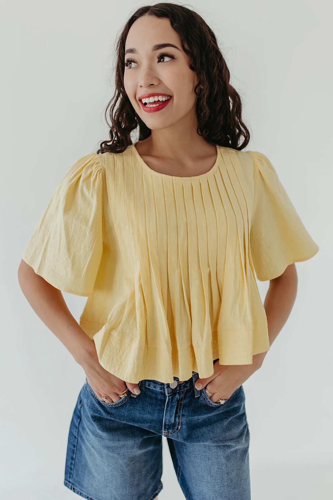 THE JACKIE PINTUCK BLOUSE IN YELLOW | Pink Desert