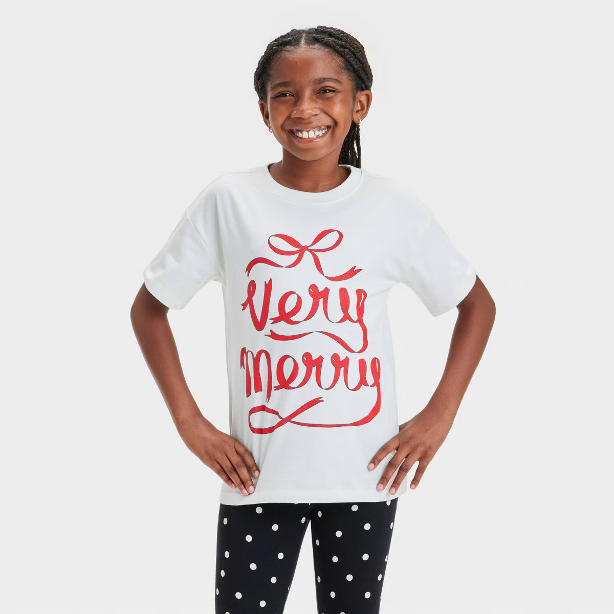 Girls' Short Sleeve 'Very Merry' Oversized Graphic T-Shirt - Cat & Jack™ Cream | Target