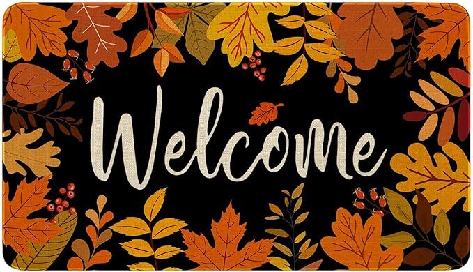 Fall Door Mat,Fall Maple Leaf Welcome Doormat Outdoor,Thanksgiving Non-Skid Floor Mat Autumn Kitc... | Amazon (US)