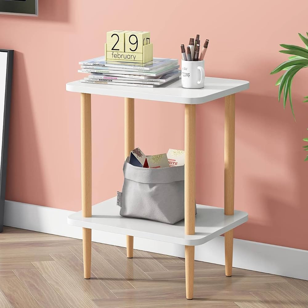 2-Tier Side Table Tall End Table with Storage Rack Wooden Nightstand Bedside Table for Living Roo... | Amazon (US)