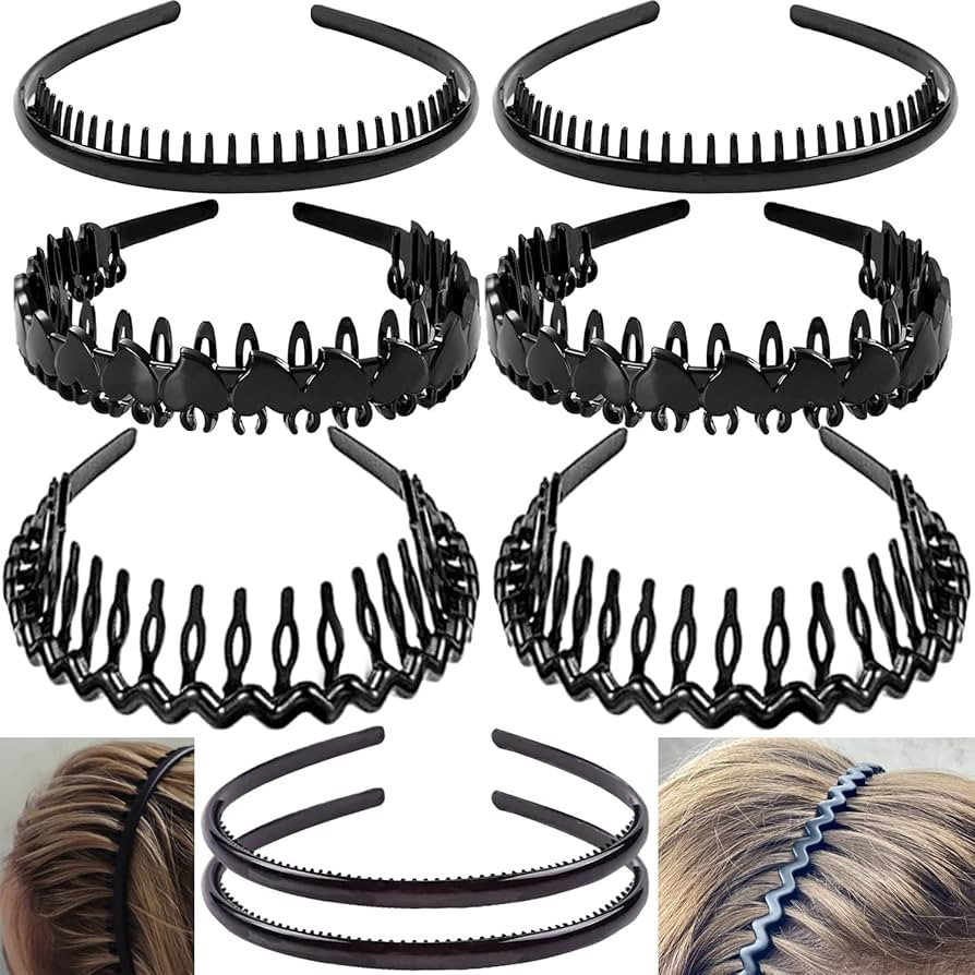 8 PCS Fashion Effortless Plastic Headbands with Teeth Comb Black Skinny Headbands No Slip Hair Ac... | Amazon (US)
