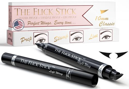 The Flick Stick Winged Eyeliner Stamp, 2 x Black Liquid Eyeliner Pens, Easy Cat Eye Stencil Makeup Tool, SmudgeProof & Waterpoof Eye Liner, Vamp Wing, Wingliner (10mm Classic, Midnight Black) | Amazon (US)