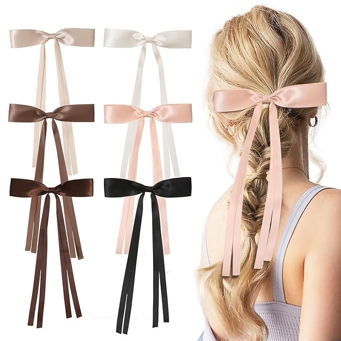 Hair Accessories Set: 6PCS Cute Bow Clips, Ribbons, and Barrettes for Women and Girls - Soft Bows... | Amazon (US)