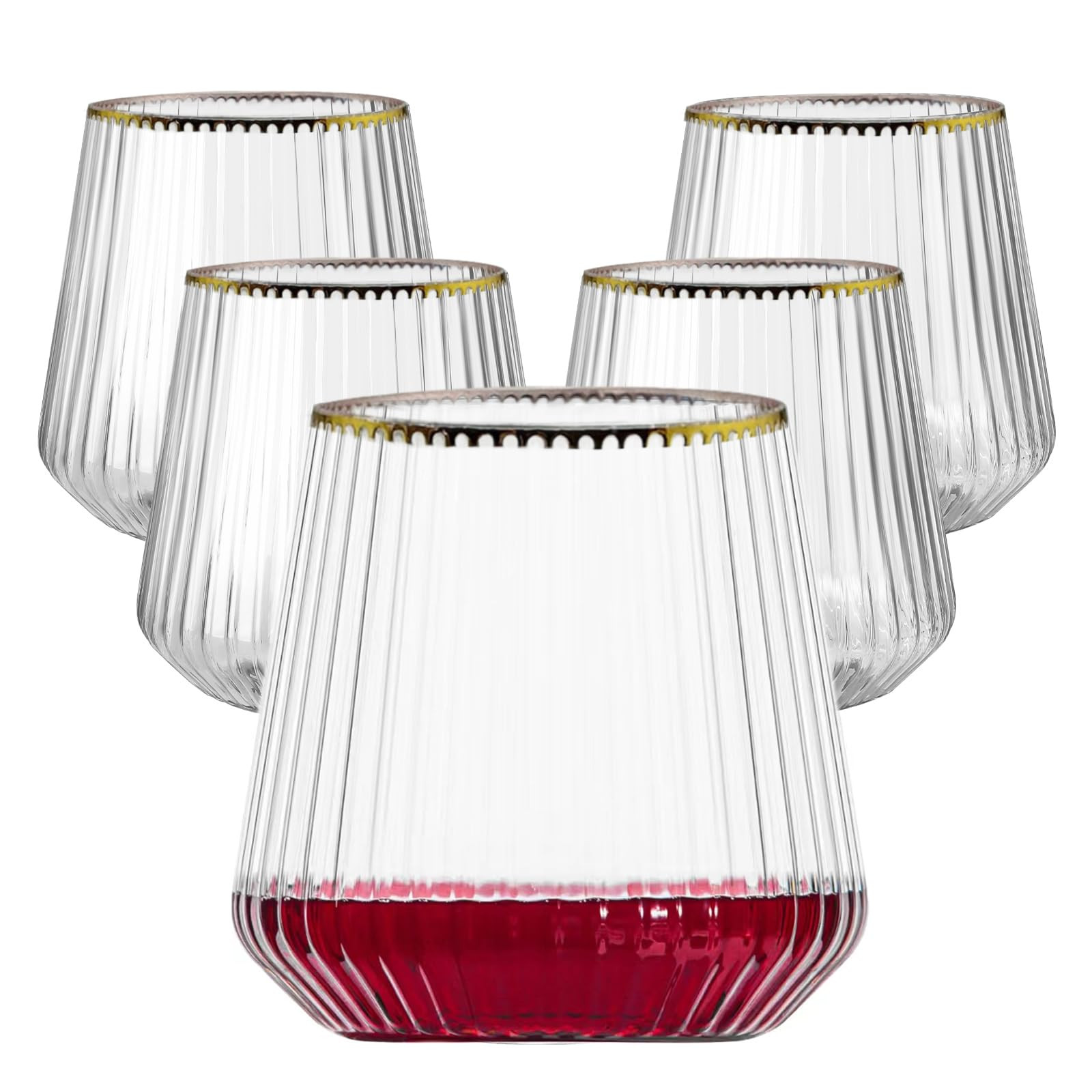 40 Pack Plastic Ribbed Wine Glasses, 14Oz Origami Disposable Wine Glasses Unbreakable Clear Plast... | Amazon (US)