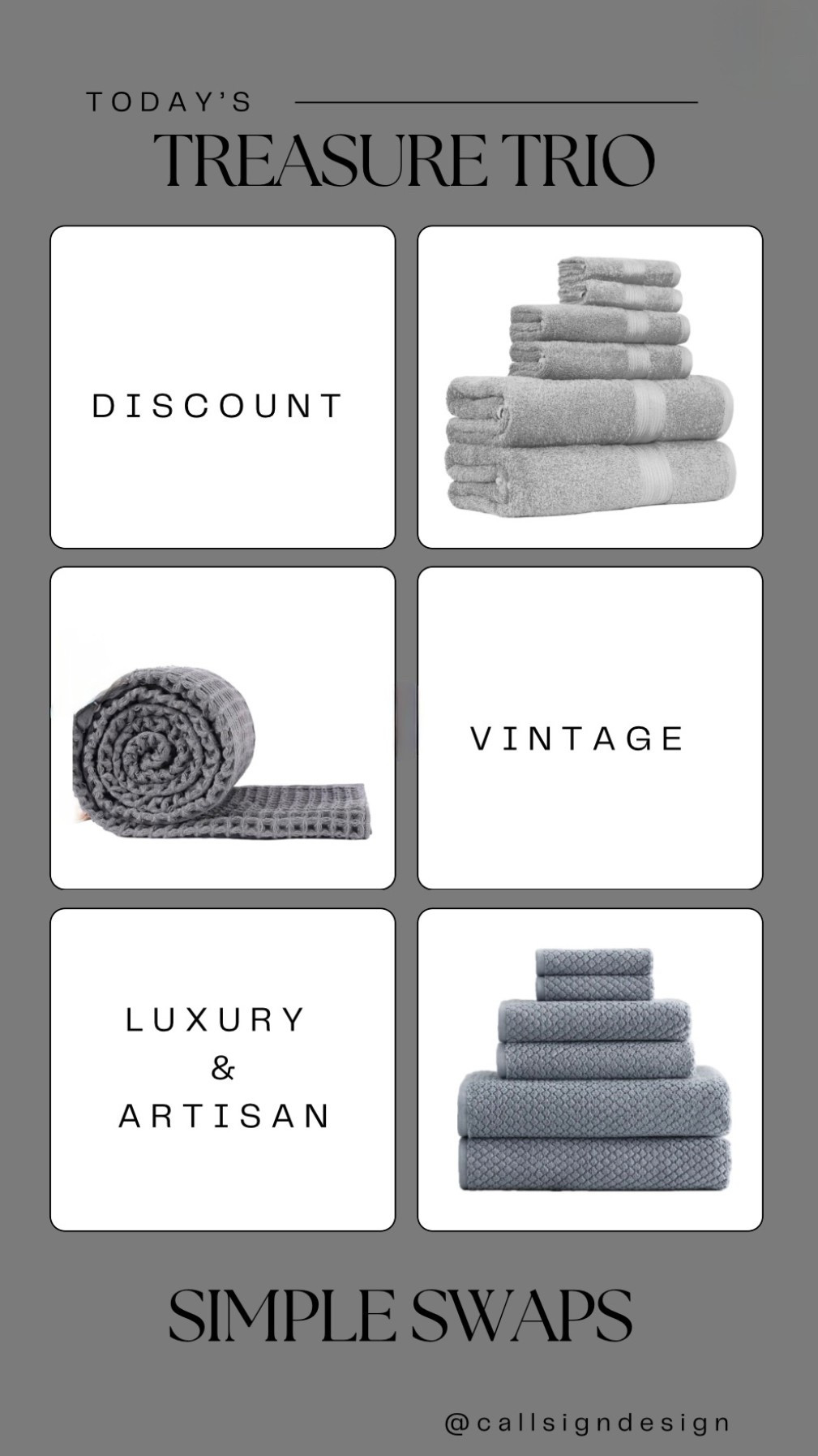 Upgrade your bathroom just before the holidays with these luxurious towels. Soft, absorbent, and quick-drying! Shop now and experience the difference. 🛁✨

#CallSignDesign #Vintage #Luxury #InteriorDesign #InteriorDecorating #Elegance #Chandelier #OldWorldCharm #DesignStyle #CastleCore #OldWorldCharm  #SimpleSwaps